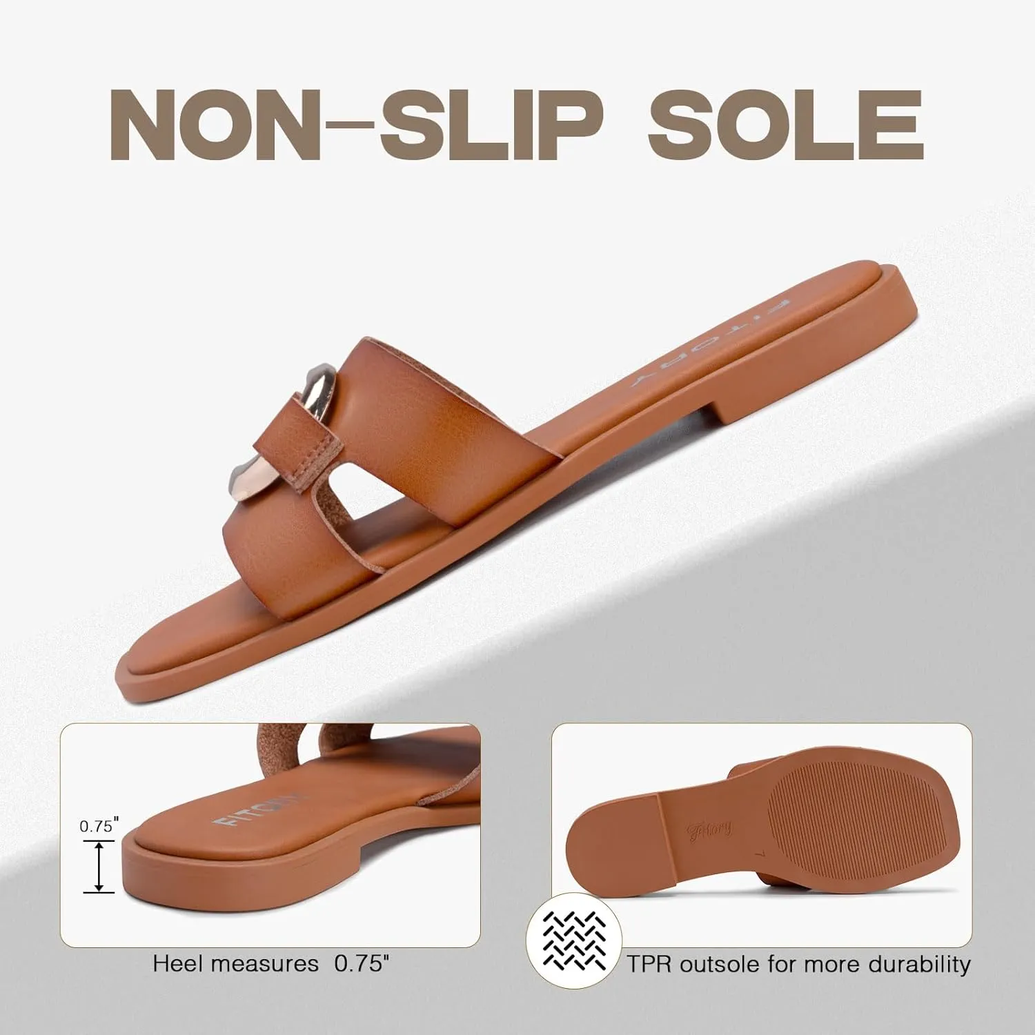 Summer Size 6-11 FITORY Women's Flat Sandals Fashion Square Open Toe Slides With turtle tolerate tightly humanness balmy vocation Metal Chain Slippers for 