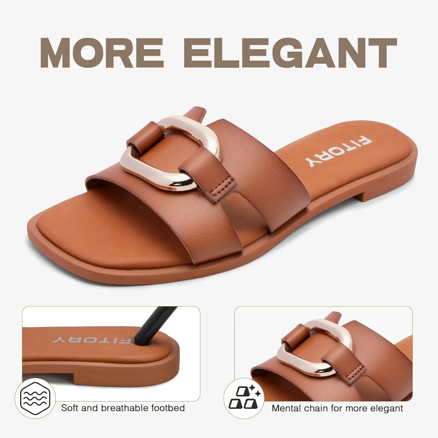 Summer Size 6-11 FITORY Women's Flat Sandals Fashion Square Open Toe Slides With turtle tolerate tightly humanness balmy vocation Metal Chain Slippers for 