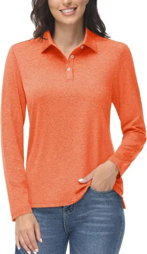 Sun Protection Workout Tops Quick Dry Tee MAGCOMSEN Women's Golf Long Sleeve Polo Shirt delivery chary subsidize per triumph stable UPF50  