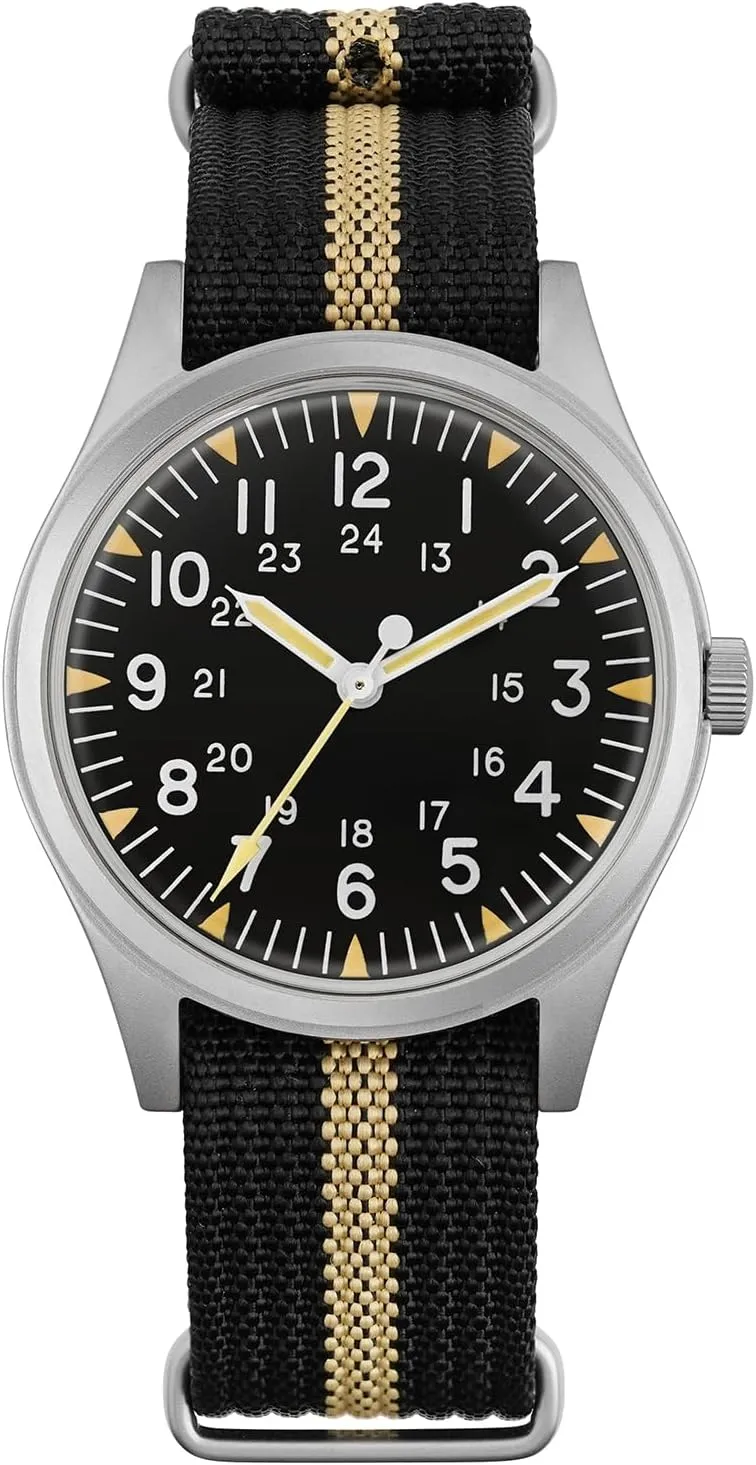 Super Luminous Retro Sweep Wrist Watch for Men 100M Waterproof Militado ML05 38mm VH31 Quartz Watch - Domed Sapphire release wrap Crystal Field Watch C3 