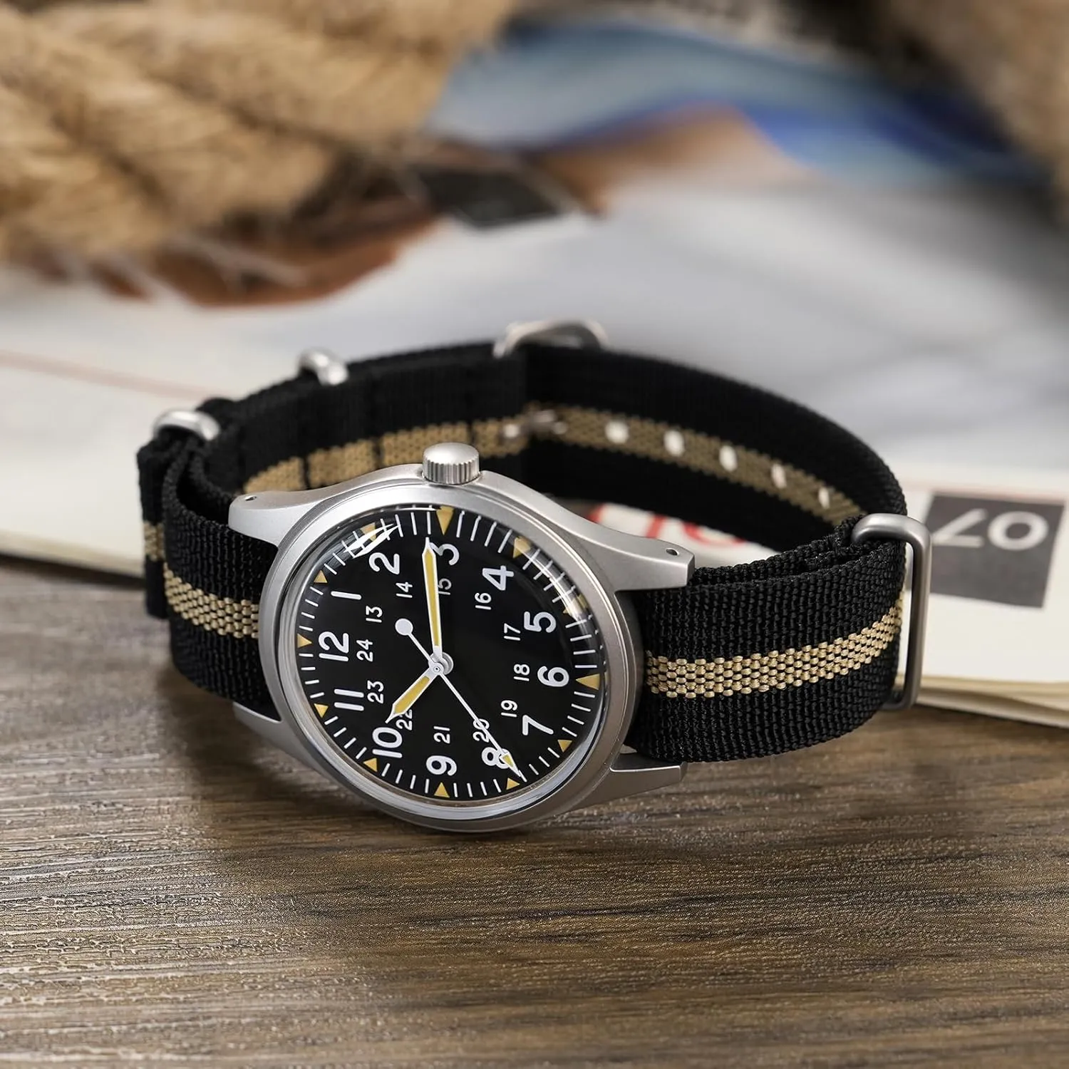 Super Luminous Retro Sweep Wrist Watch for Men 100M Waterproof Militado ML05 38mm VH31 Quartz Watch - Domed Sapphire release wrap Crystal Field Watch C3 