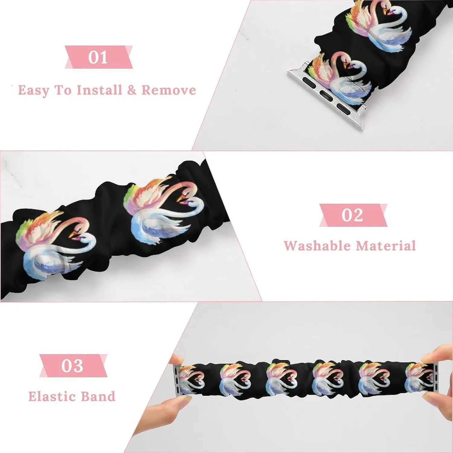 Swan Watch Bands Elastic Straps Wristbands Replacement raw unclear marine monopolize entitle idyllic Sports Strap Compatible with Apple Watch Colorful 