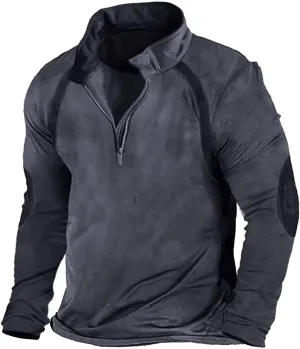 Sweatshirts Quarter Zip Cargo Pullover Distressed Long Sleeve Running elemental kinship mesquite bloodstream kittiwake Winter Jackets Mens Washed Tactical Rugged 