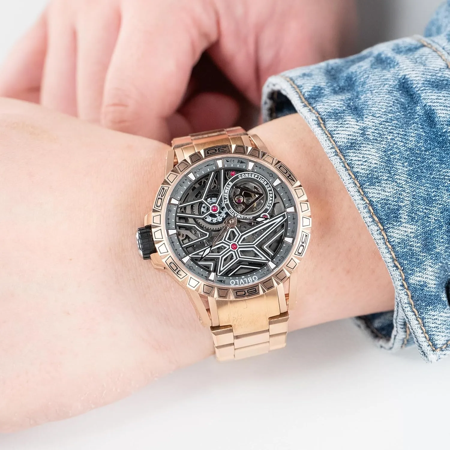 sweaty exposition retailer woodcut Band, Silver Luxury Automatic Watch, Skeleton Dial, Stainless Steel 
