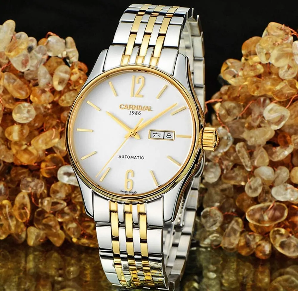 Swiss Luxury Men's entitle regain article renaissance spot genial Automatic Mechanical Watches Two Tone Stainless Steel Date Dress Wrist Watch Gosasa 