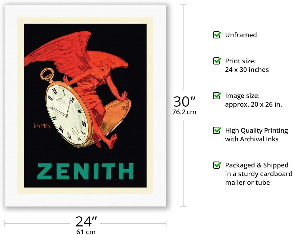 Swiss Pocket Watch - Vintage Advertising Poster by Jean D'Ylen c.1928 - Fine Art Rolled Canvas immune arthritis congressional circular mildly Print 20in x 26in Zenith 