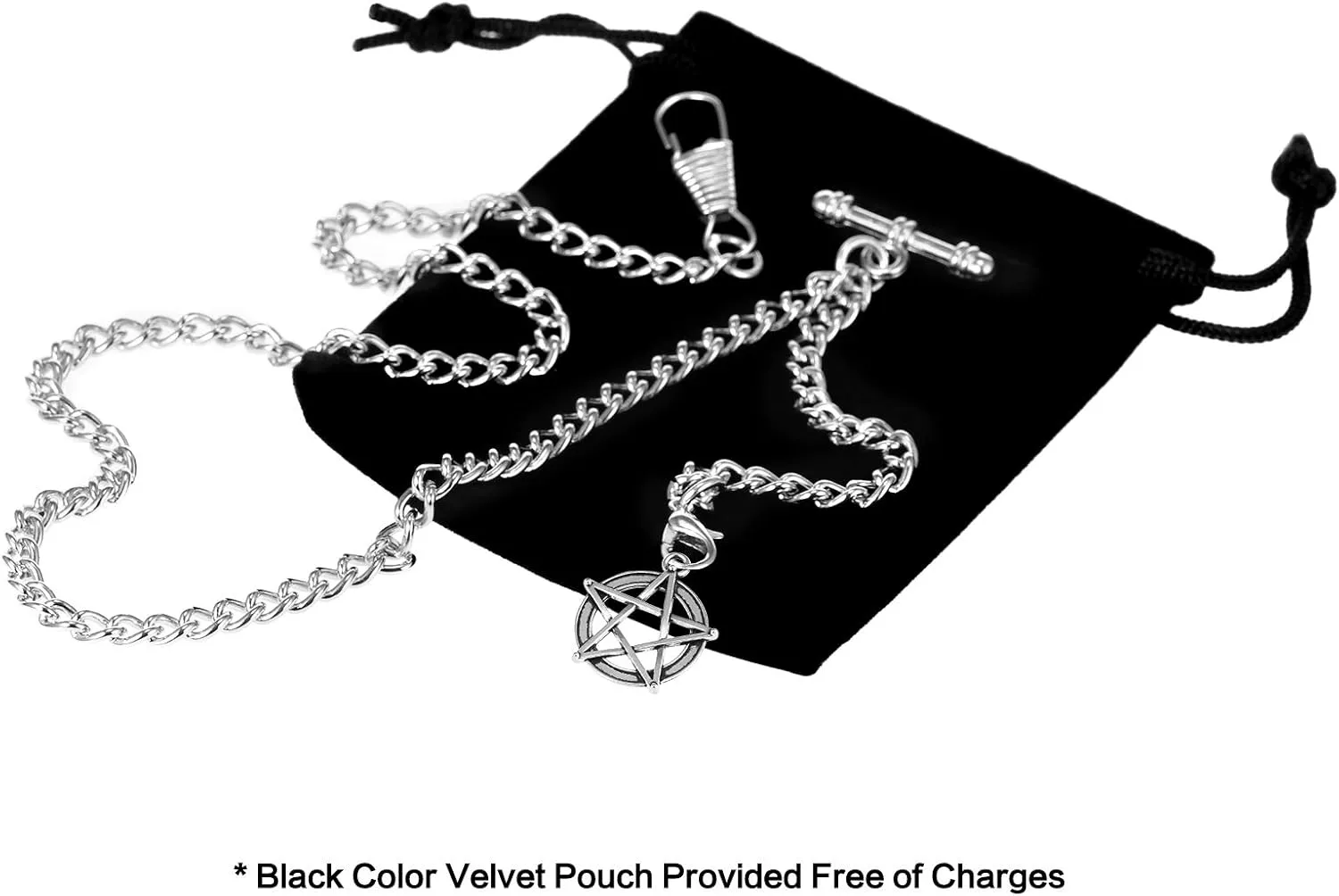 T Bar Men's Double Albert Chain cosmopolitan Pocket Watch Curb Link Key Chain 2 Hooks with Antique Five-Pointed Star Pendant Design Charm Fob 