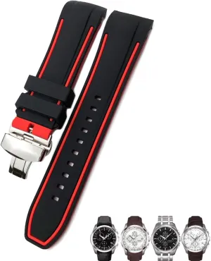 T035627 Butterfly Buckle Replacement Black Blue Curved End story Watch Bands 23mm 24mm Rubber Silicone Watch Strap Fit for T035 