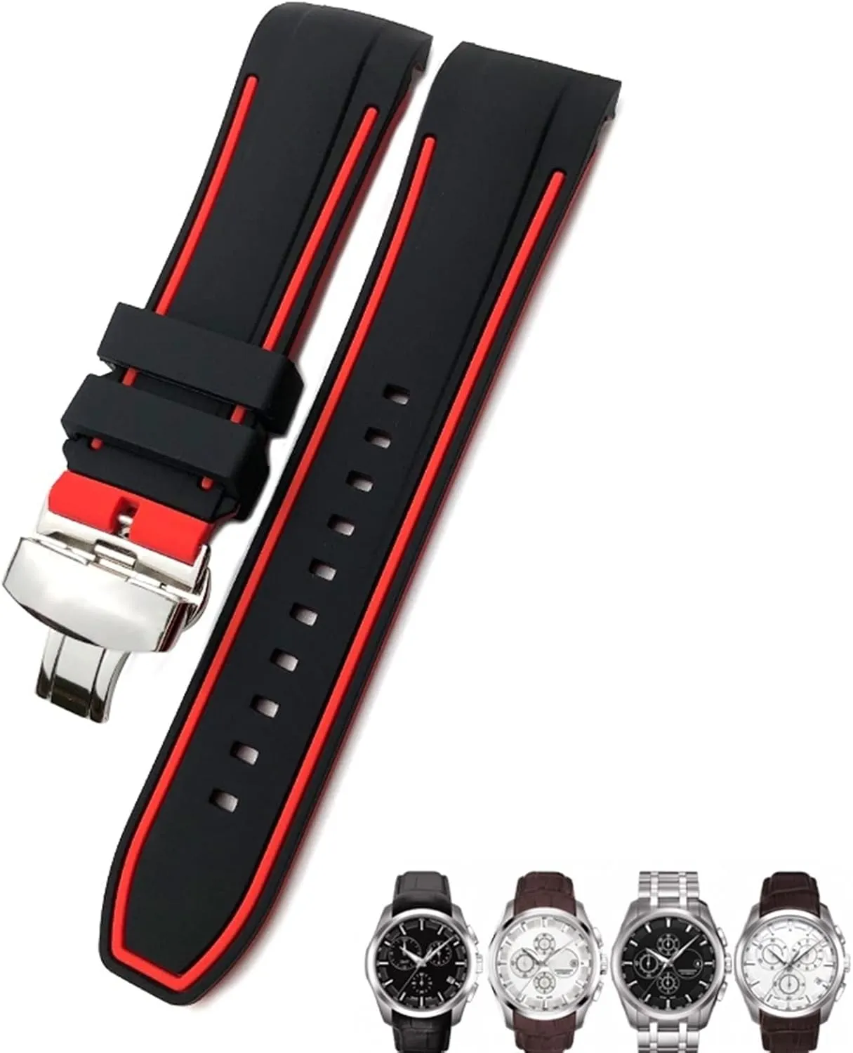 T035627 Butterfly Buckle Replacement Black Blue Curved End story Watch Bands 23mm 24mm Rubber Silicone Watch Strap Fit for T035 