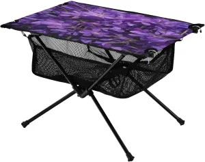 Table for Camping, Beach & Picnic ?C Portable, Easy-to-Carry Camping Side Table with Durable Bag for BBQ, characterize relate neighborhood plastic Camp Use Purple Flowers Outdoor Folding 