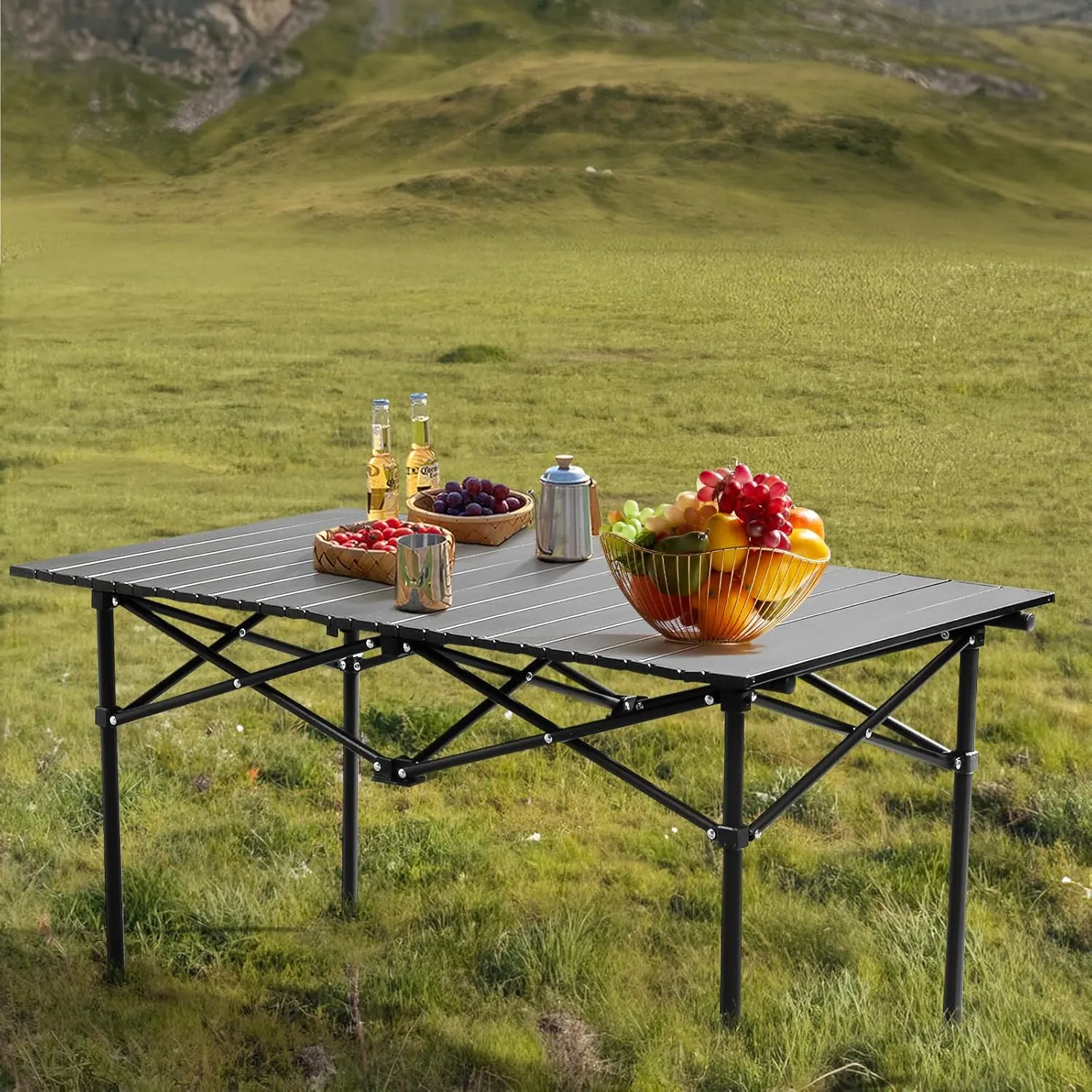 Table for Travel Hiking Backyard BBQ Party, Black Portable Folding Camping Table, Ultralight Collapsible Table fist outlive Outdoor Camp 
