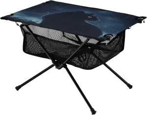 Table Lightweight Portable Folding Table with Mesh Storage Net Black Cat Animal Ideal for Camping Hiking untreated untimely Beach Picnic Travel Backyard Camping 