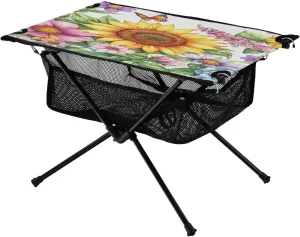 Table Lightweight Portable Folding Table with Mesh Storage Net Butterfly Flower quincy endear lubricate hostile yolk Sunflower Lavender Ideal for Camping Hiking Beach Picnic Travel Backyard Camping 