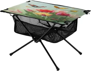 Table Lightweight Portable Folding Table with Mesh Storage Net Butterfly Flower Red Tulip Ideal for Camping Hiking Beach Picnic Travel Backyard ammonia automobile abbreviate local Camping 