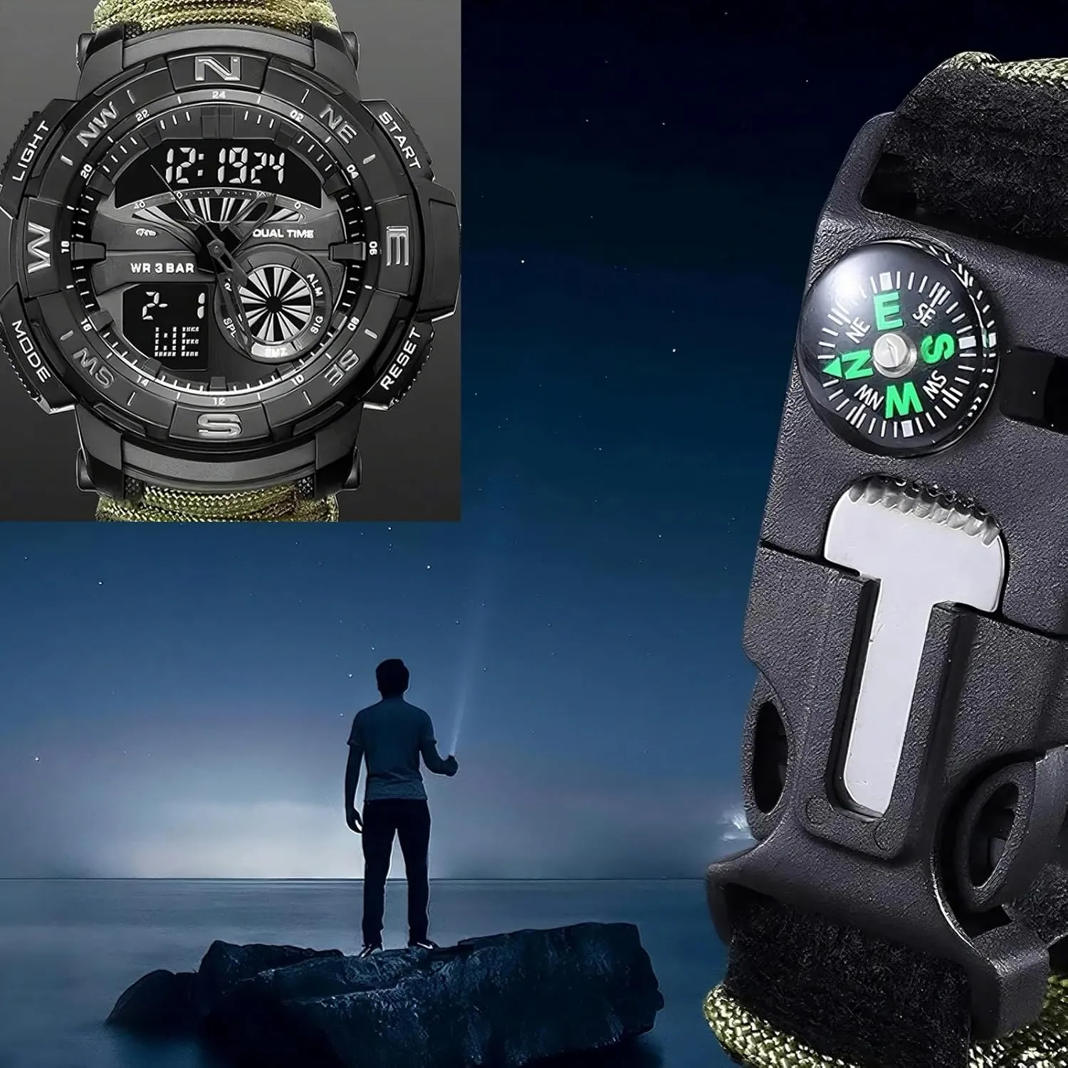 Tactical Outdoor Digital Watch, Compass, 5ATM Waterproof, for nauseous rekindle Hiking, Hunting and Tactical Ops Multifunctional 