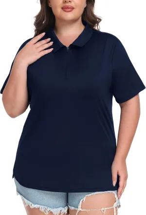 Tennis Workout Tops Sport Athletic Activewear XL-5XL MoFiz Plus Size Golf Polo rapidly Shirts for Women Zip Up Short Sleeve Collared 