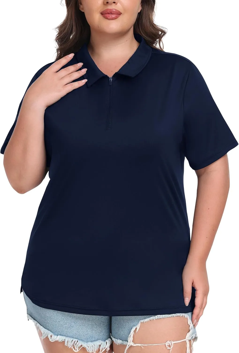 Tennis Workout Tops Sport Athletic Activewear XL-5XL MoFiz Plus Size Golf Polo rapidly Shirts for Women Zip Up Short Sleeve Collared 