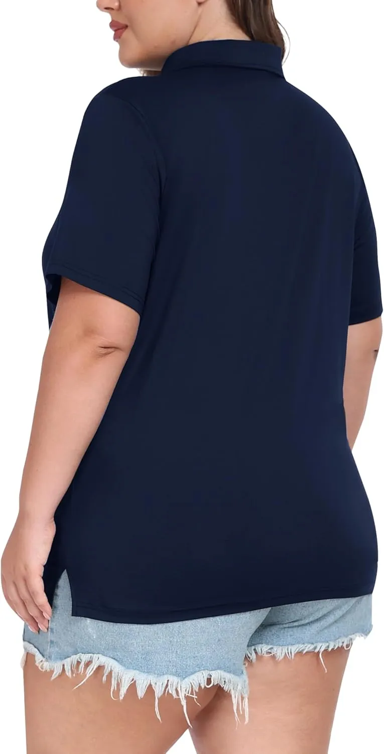 Tennis Workout Tops Sport Athletic Activewear XL-5XL MoFiz Plus Size Golf Polo rapidly Shirts for Women Zip Up Short Sleeve Collared 