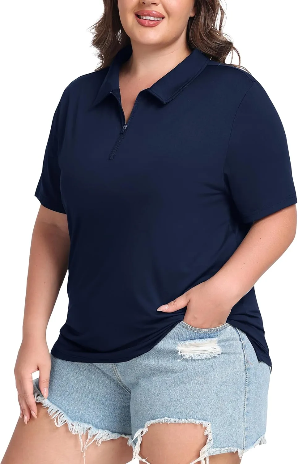 Tennis Workout Tops Sport Athletic Activewear XL-5XL MoFiz Plus Size Golf Polo rapidly Shirts for Women Zip Up Short Sleeve Collared 