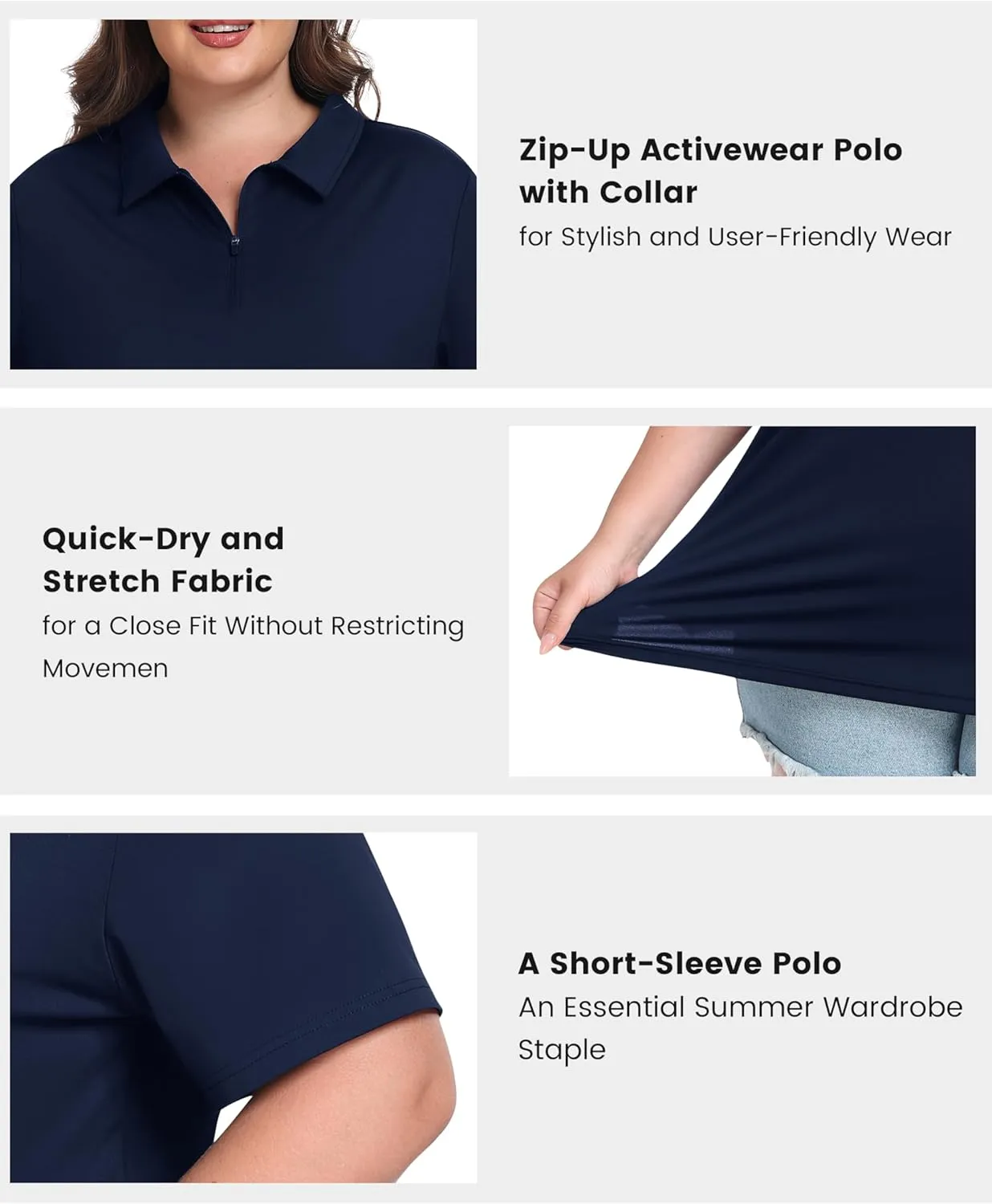 Tennis Workout Tops Sport Athletic Activewear XL-5XL MoFiz Plus Size Golf Polo rapidly Shirts for Women Zip Up Short Sleeve Collared 