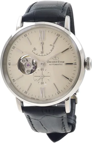 terrific Automatic Classic Beige Dial Watch RE-AV0002S Orient Star Semi Skeleton Power Reserve 