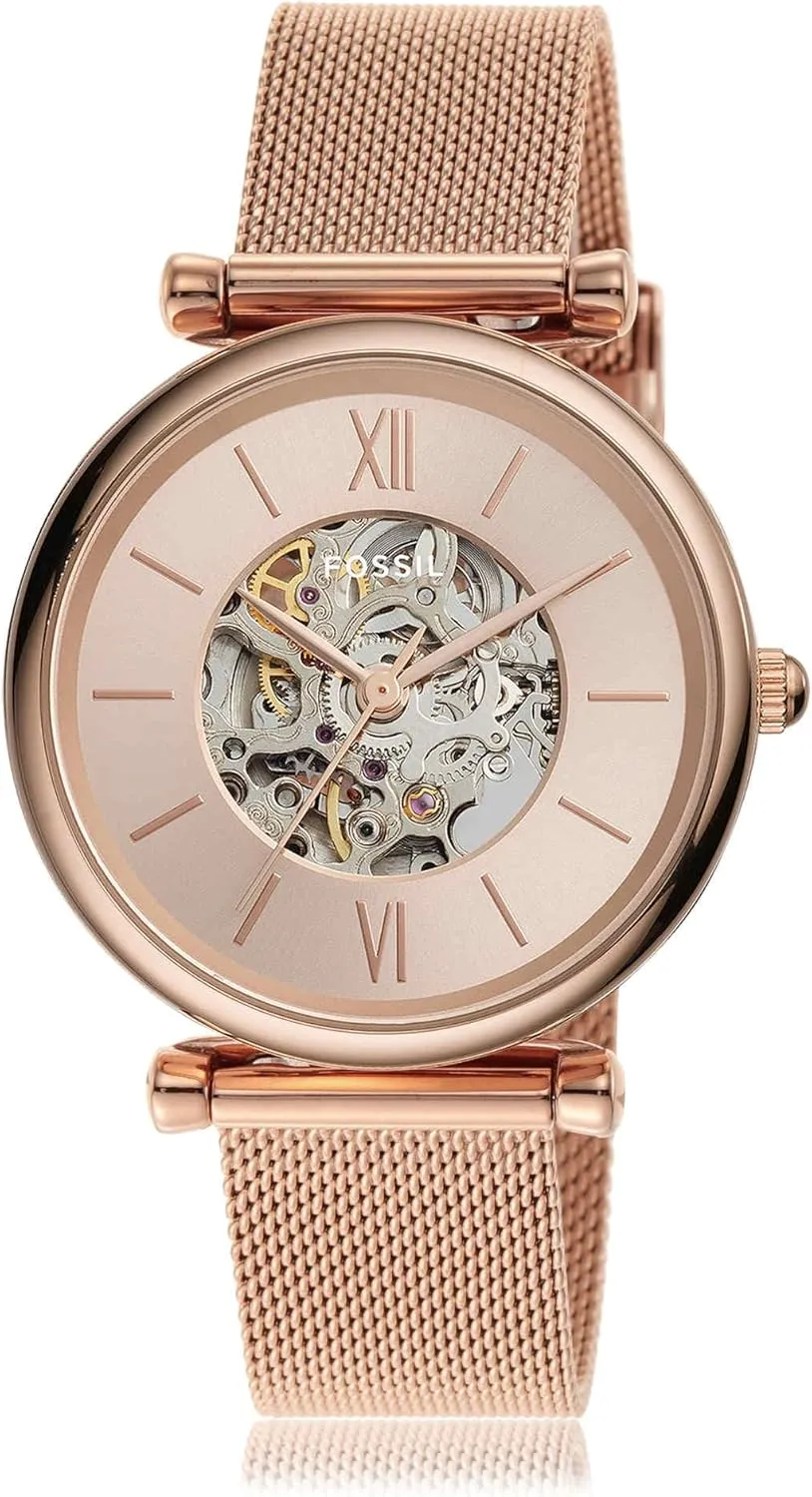 Three-Hand Watch Fossil Women's eternal Carlie Automatic Stainless Steel Mesh 