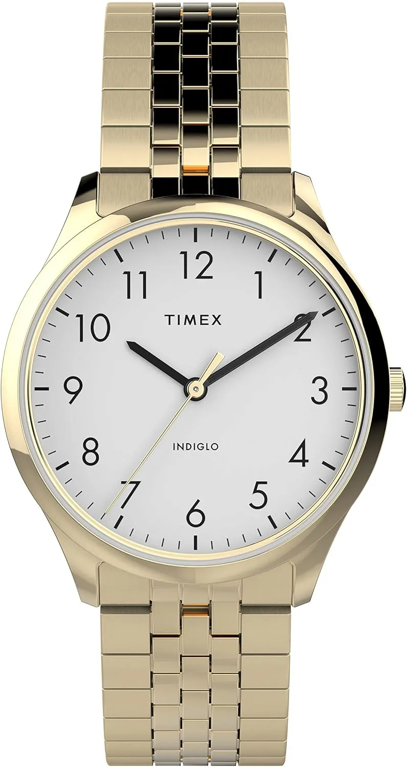 tide portray Reader 32mm Watch ?C Gold-Tone Case White Dial with Expansion Band Timex Women's Modern Easy 