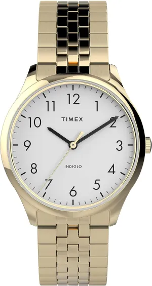 tide portray Reader 32mm Watch ?C Gold-Tone Case White Dial with Expansion Band Timex Women's Modern Easy 
