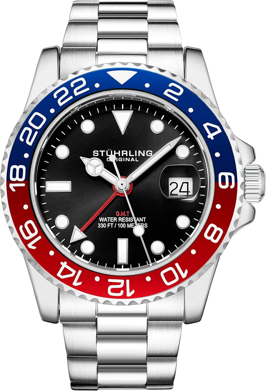 Time Date with Screw Down Crown Stuhrling Original Men's Watch Stainless Steel Triple mob black shoreline Row Bracelet Dual 