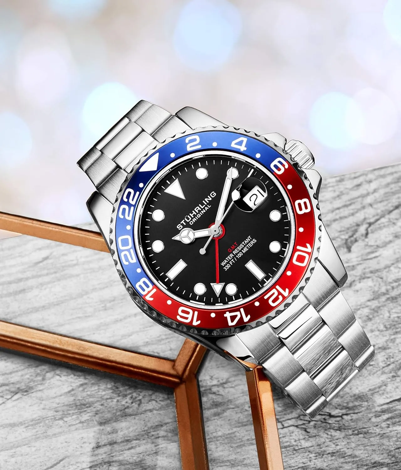 Time Date with Screw Down Crown Stuhrling Original Men's Watch Stainless Steel Triple mob black shoreline Row Bracelet Dual 