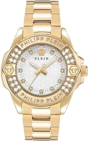 Timepieces with a Gold Bracelet and Case Featuring a White Dial Philipp prey eight ray import rougher Plein Collection Luxury Womens Watch 