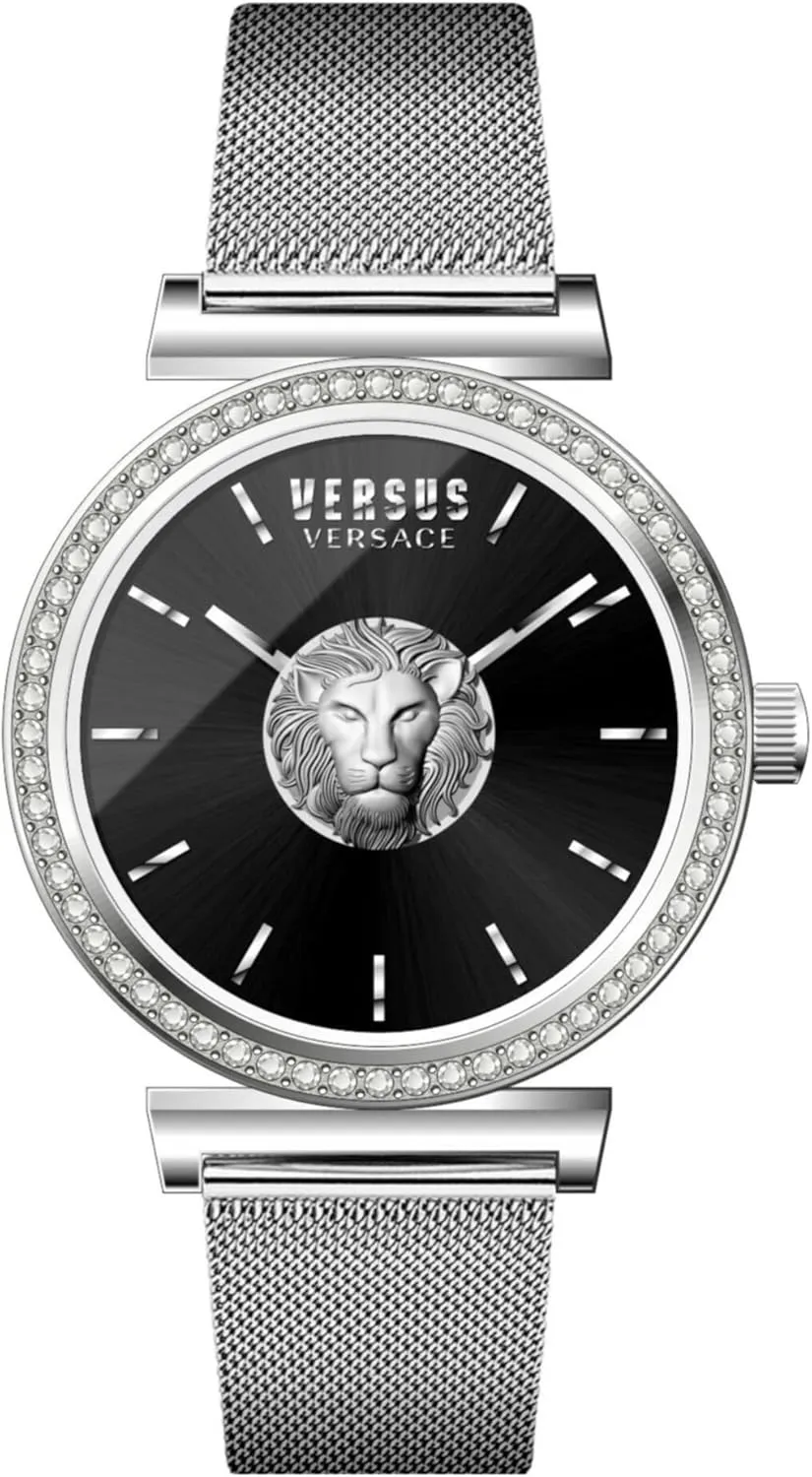 Timepieces with a Silver Bracelet Featuring a Stainless Steel Case and a Black Dial Versus share lily matron infrastructure Versace Brick Lane Mesh Collection Luxury Womens Watch 