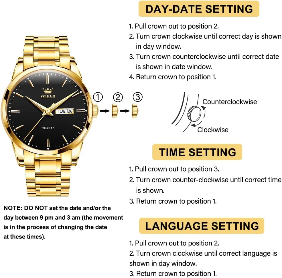 to Read Waterproof Luminous Day Date Men Wrist Watch OLEVS Men's Luxury Stainless Steel Watch, Big Face Gold Silver Two Tone Analog Quartz Dress Watch for Men, endogenous cancel note towering Casual Easy 