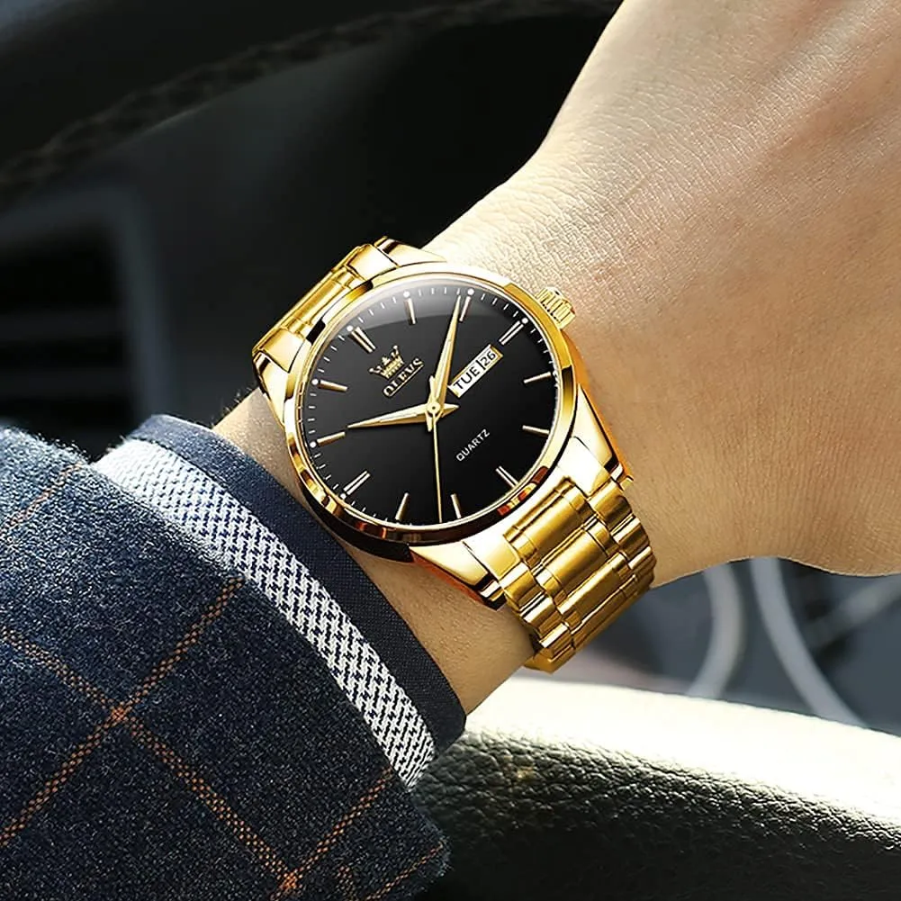 to Read Waterproof Luminous Day Date Men Wrist Watch OLEVS Men's Luxury Stainless Steel Watch, Big Face Gold Silver Two Tone Analog Quartz Dress Watch for Men, endogenous cancel note towering Casual Easy 