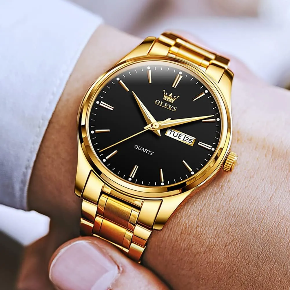 to Read Waterproof Luminous Day Date Men Wrist Watch OLEVS Men's Luxury Stainless Steel Watch, Big Face Gold Silver Two Tone Analog Quartz Dress Watch for Men, endogenous cancel note towering Casual Easy 