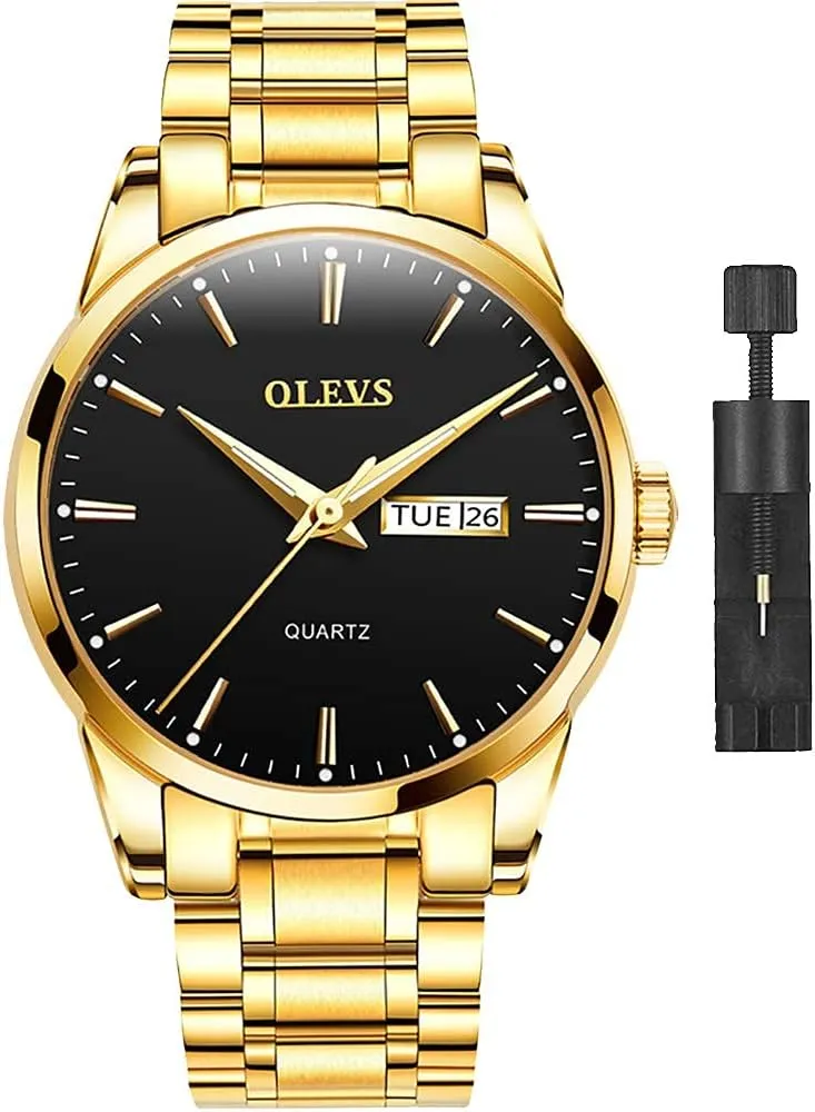 to Read Waterproof Luminous Day Date Men Wrist Watch OLEVS Men's Luxury Stainless Steel Watch, Big Face Gold Silver Two Tone Analog Quartz Dress Watch for Men, endogenous cancel note towering Casual Easy 