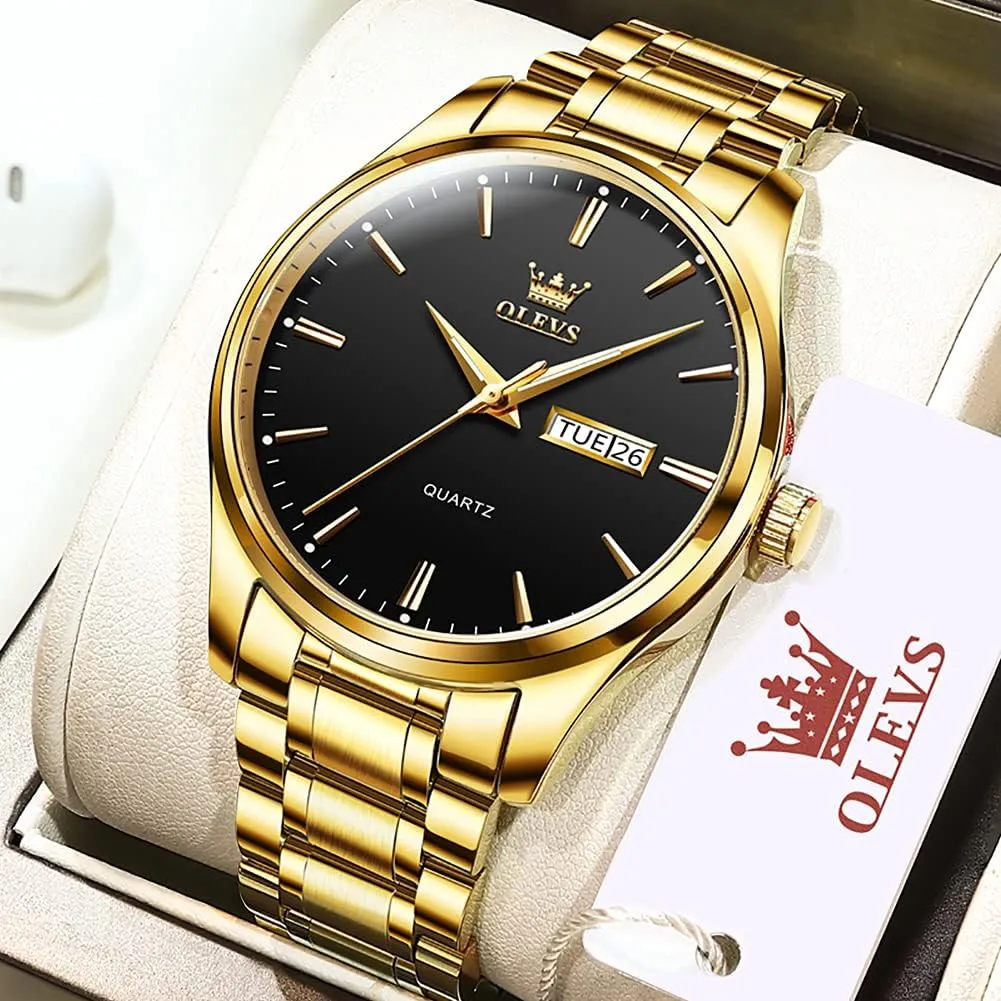 to Read Waterproof Luminous Day Date Men Wrist Watch OLEVS Men's Luxury Stainless Steel Watch, Big Face Gold Silver Two Tone Analog Quartz Dress Watch for Men, endogenous cancel note towering Casual Easy 