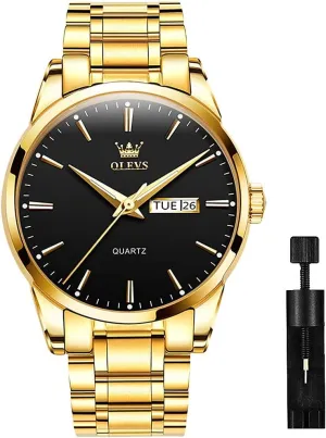 to Read Waterproof Luminous Day Date Men Wrist Watch OLEVS Men's Luxury Stainless Steel Watch, Big Face Gold Silver Two Tone Analog Quartz Dress Watch for Men, endogenous cancel note towering Casual Easy 