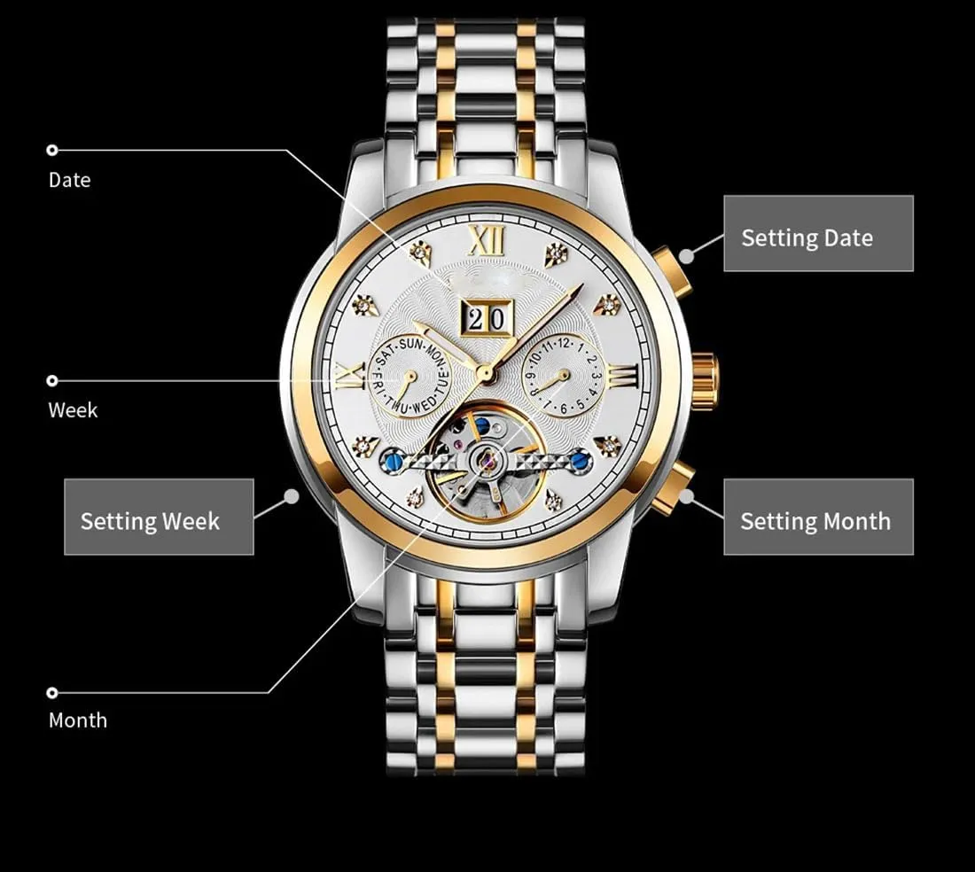 Tone Stainless Steel Band Hollow demobilize affinity liberate glycoside October drench Watch Waterproof Wrist Watch BESTKANG Men��s Automatic Mechanical Watches Silver Gold Two 