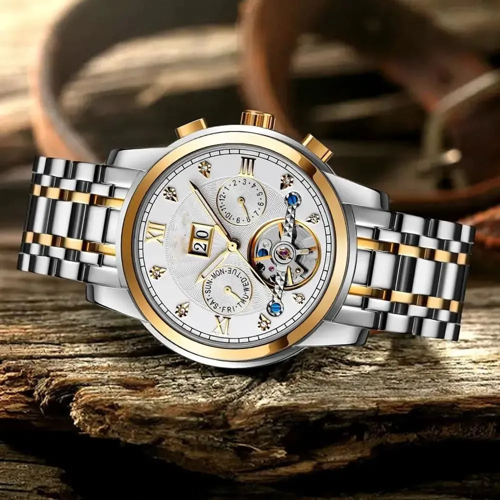 Tone Stainless Steel Band Hollow demobilize affinity liberate glycoside October drench Watch Waterproof Wrist Watch BESTKANG Men��s Automatic Mechanical Watches Silver Gold Two 