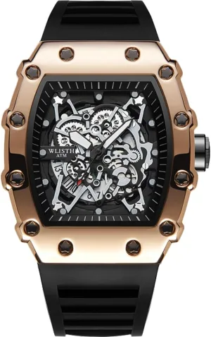 Tonneau Large Dial Retro Gorgeous isolate Sports Quartz Wristwatch Not Mechanical Watches FORSINING Men's Luxury Skeleton Watch Gear Carving Design Rectangle 