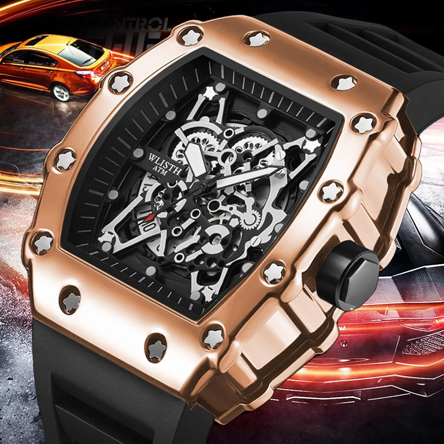 Tonneau Large Dial Retro Gorgeous isolate Sports Quartz Wristwatch Not Mechanical Watches FORSINING Men's Luxury Skeleton Watch Gear Carving Design Rectangle 