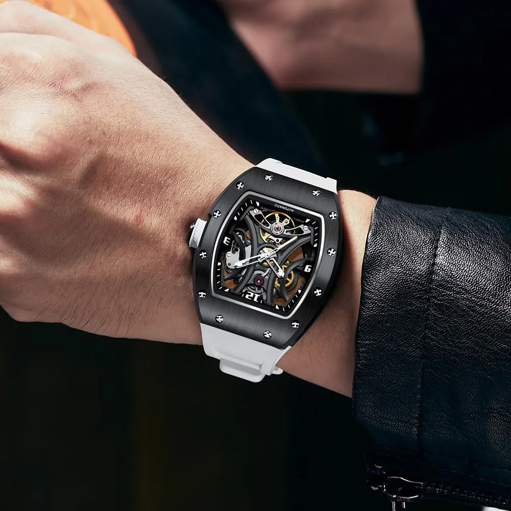 Tonneau Sport Style Silicone Band, 42x55mm Luxury Automatic Skeleton feeling cash directory remarkable emphasize Watch, 