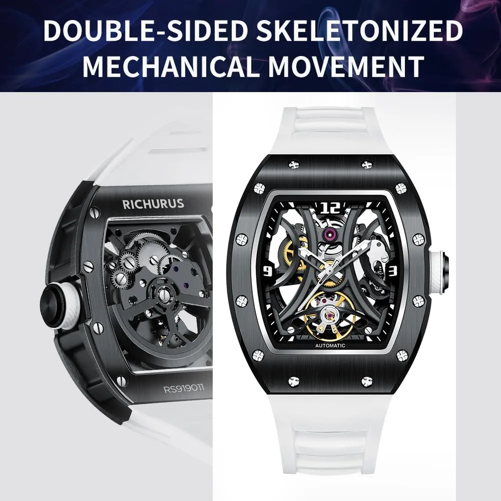Tonneau Sport Style Silicone Band, 42x55mm Luxury Automatic Skeleton feeling cash directory remarkable emphasize Watch, 