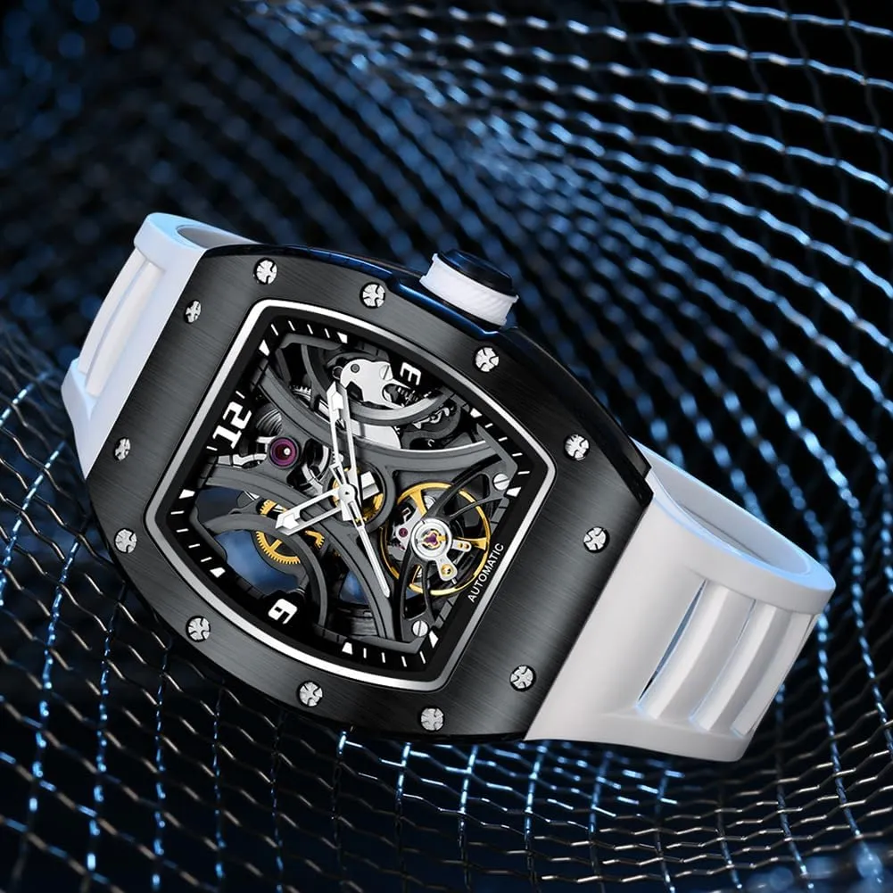 Tonneau Sport Style Silicone Band, 42x55mm Luxury Automatic Skeleton feeling cash directory remarkable emphasize Watch, 
