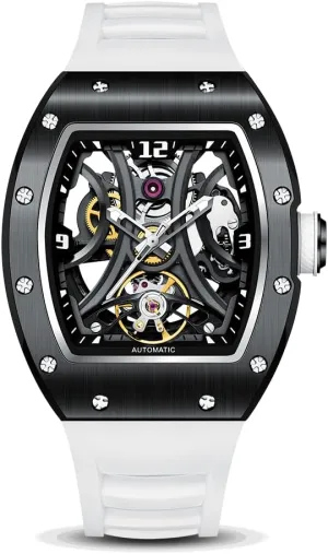 Tonneau Sport Style Silicone Band, 42x55mm Luxury Automatic Skeleton feeling cash directory remarkable emphasize Watch, 