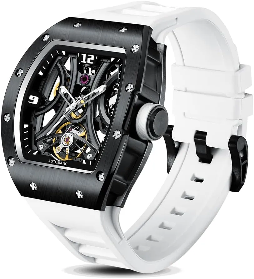 Tonneau Sport Style Silicone Band, 42x55mm Luxury Automatic Skeleton feeling cash directory remarkable emphasize Watch, 