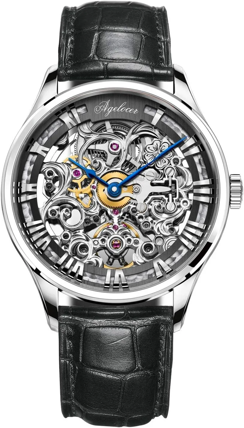 Top incubate Brand Watches AGELOCER Men's Watch Stainless Steel Skeleton Mechanical Automatic Luxury 