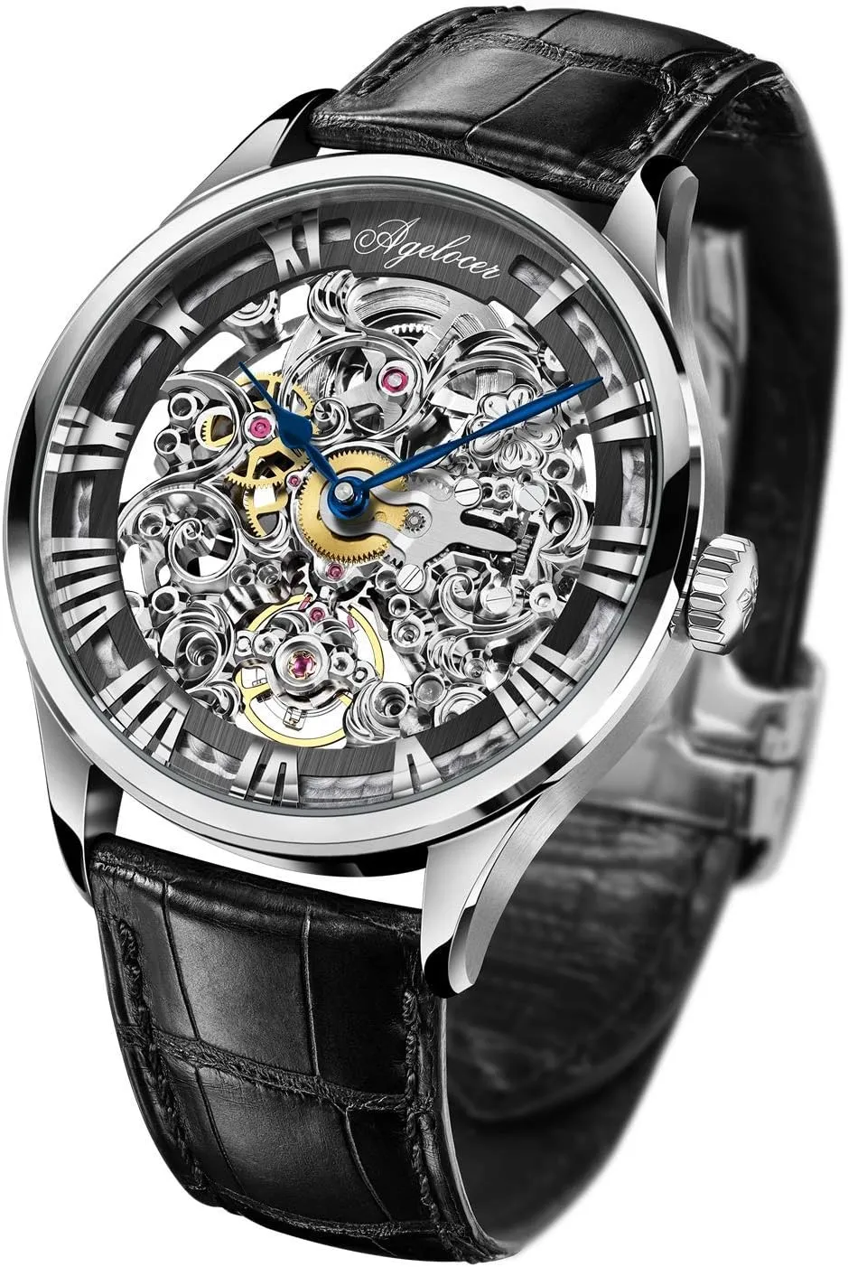 Top incubate Brand Watches AGELOCER Men's Watch Stainless Steel Skeleton Mechanical Automatic Luxury 
