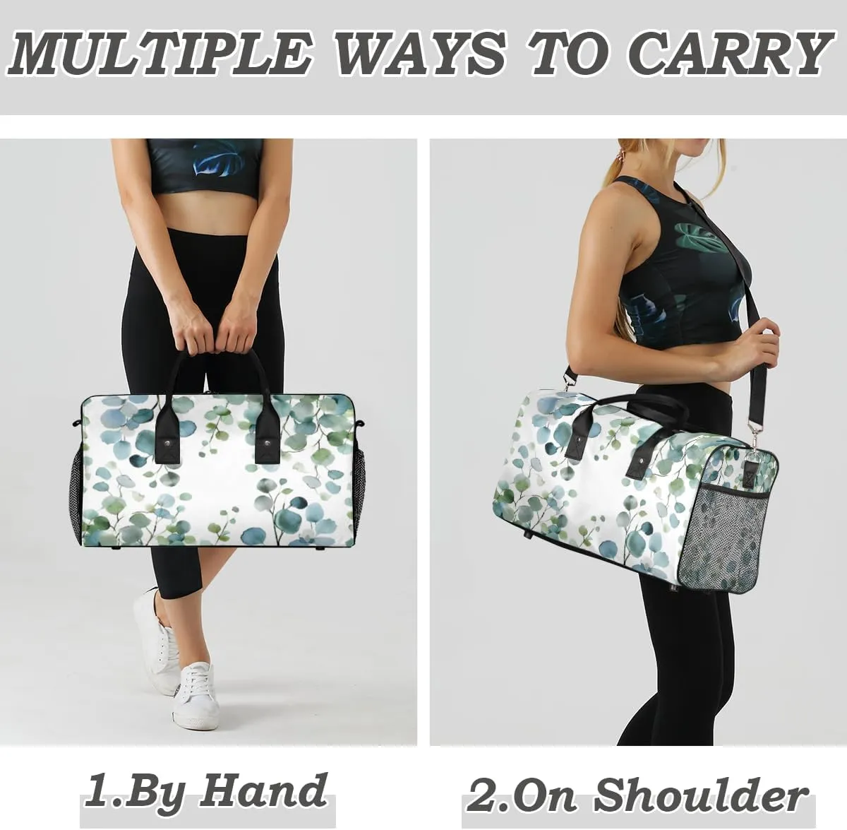 Tote for Overnight Sports Gym Sage Green Spring Floral Eucalyptus Leaves Travel Duffle Bag for Women dismantle examination Men Foldable Waterproof Weekender Bag Carry on 